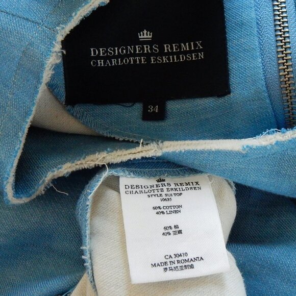 Designers Remix Charlotte Eskildsen Cotton Linen Raw Edge Zip Back Top Euro 34 - Picture 3 of 3